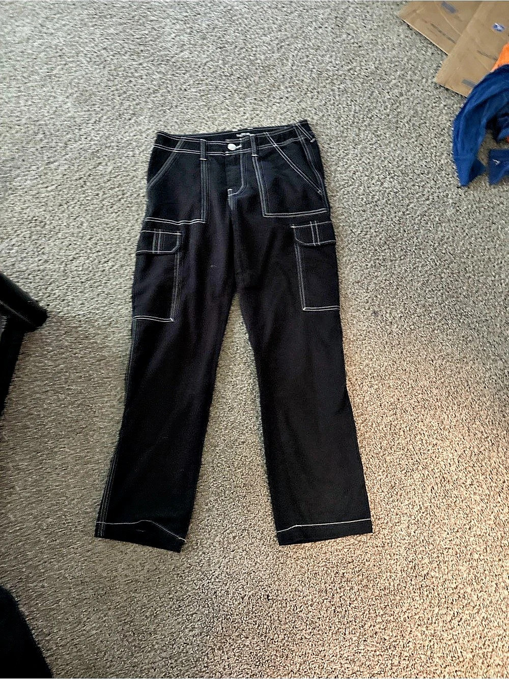 True Religion Black Cargo Pants with White Contrast Stitching